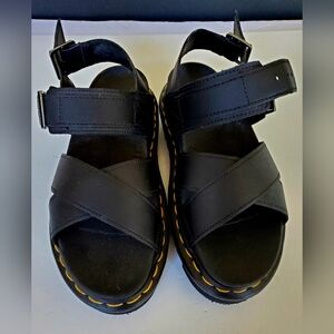 Dr Martens Voss Platform Sandals Black Leather 2" Chunky Sole Buckles Women's 5